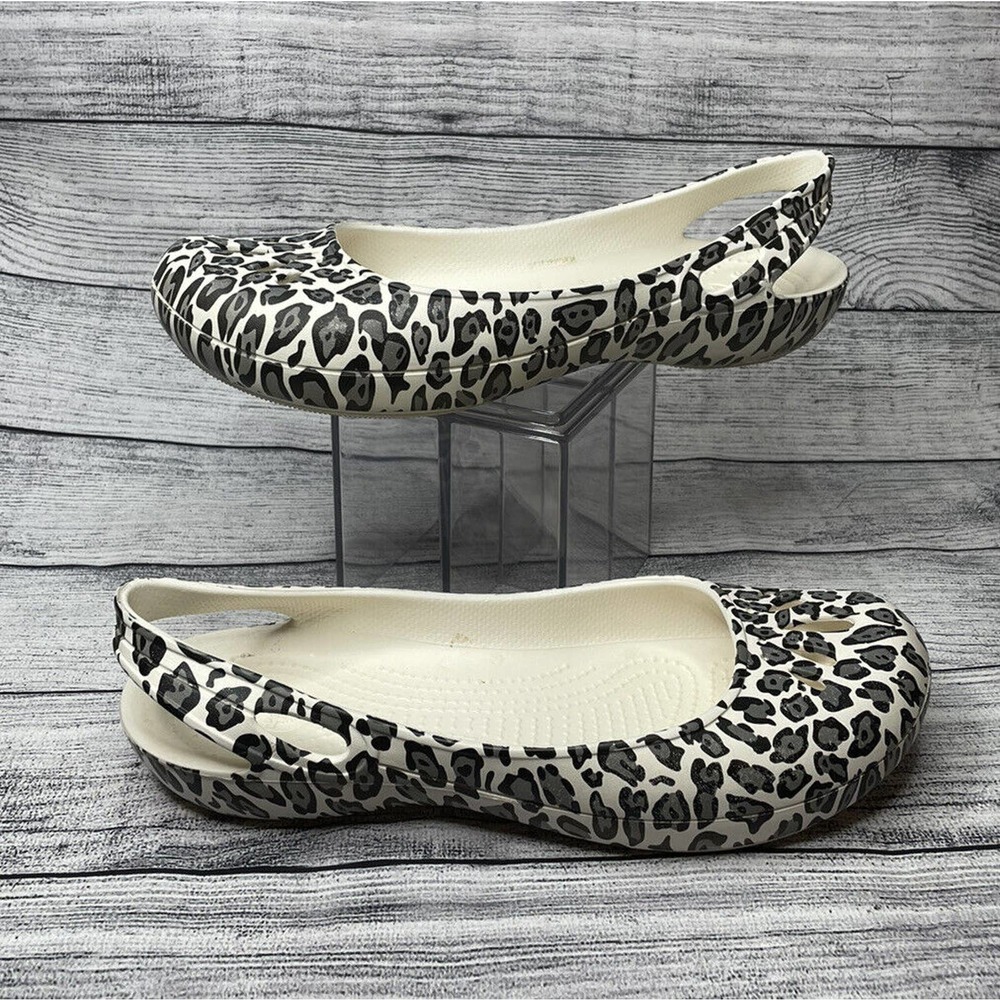 Crocs Womens Jayna Slingback Ballet Flats Slip On Shoes Leopard Print Size 10